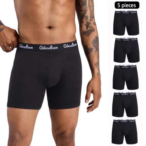 Bộ 5 quần lót nam Boxer Shorts màu đen dài vừa phải, quần lót nam thoáng khí, quần lót nam Homme Boxershorts, quần lót mềm mại 2024